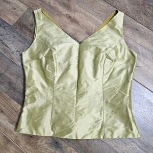 Bridesmaids Silk Sleeveless V Neck Button Back Green Dressy Top Size 2